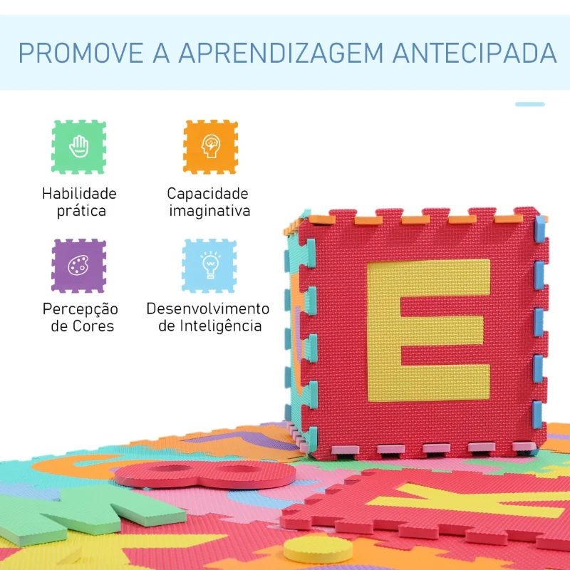 HOMCOM Tapete de quebra-cabeça para crianças de 40 peças Tapetes de espuma EVA com área de cobertura 3,6m2 Não tóxico 31x31x1 cm Multicolor