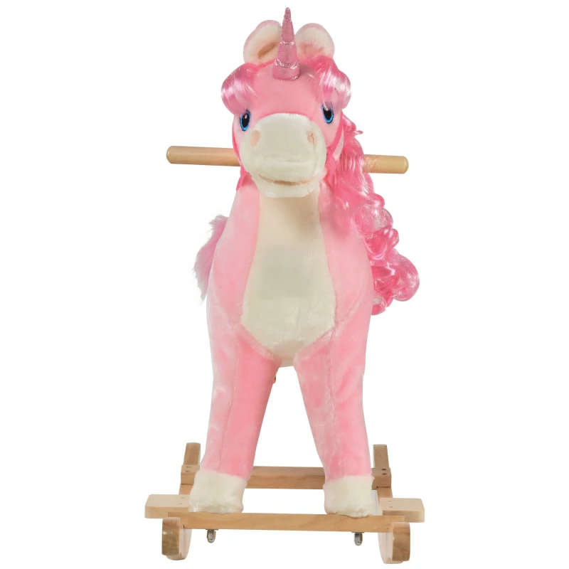 HOMCOM Cavalo Balanço de unicórnio para bebê acima de 36 meses com sons 74x33x62 cm rosa