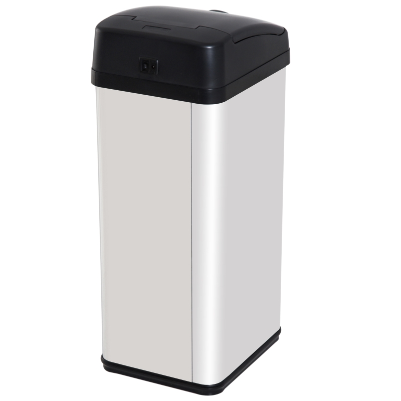 HOMCOM Caixote do Lixo, Reciclagem Balde do Lixo Abertura Automática Sensor para Cozinha, Quarto 48L Aço Inox