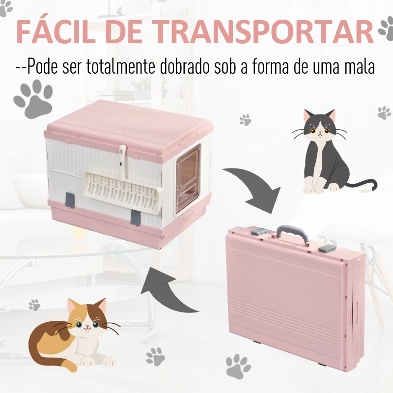 PawHut Caixa de Areia para Gatos Dobrável com Pá Coletora Branco e Rosa 54x43x42cm