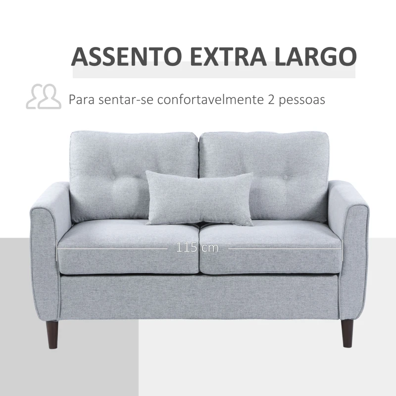 HOMCOM Sofá de 2 lugares Poltrona de dois lugares para sala de estar com almofadas e assento acolchoado fronha lavável 140x78x83 cm cinza claro