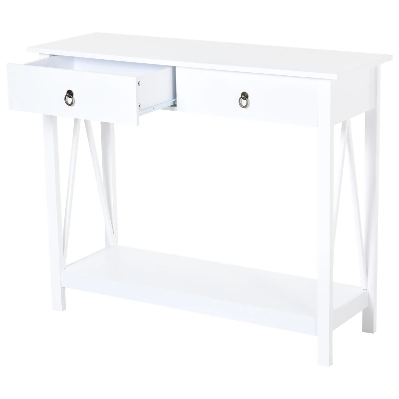 HOMCOM Consola para entrada com 2 Gavetas e 1 Prateleira Inferior  106x36x85cm Branco