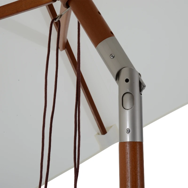 Outsunny Chapéu de Sol de Jardim 200x150x230cm Chapéu de Sol Retangular Inclinável com Polia Duplo Teto e Mastro Desmontável de Madeira para Terraço Pátio Creme