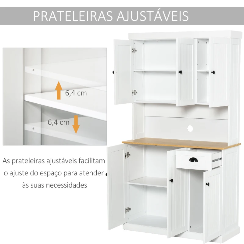 HOMCOM Armário de Cozinha Armário Organizador com 7 prateleiras e uma gaveta removível 4 portas com prateleiras ajustáveis ​​101x39x180 cm Branco