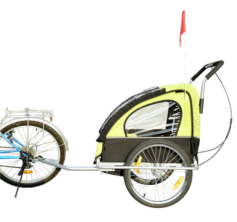 HOMCOM Reboque de Bicicleta para Crianças com 2 Lugares- Cor: Verde - 122 x 90 x 106 cm