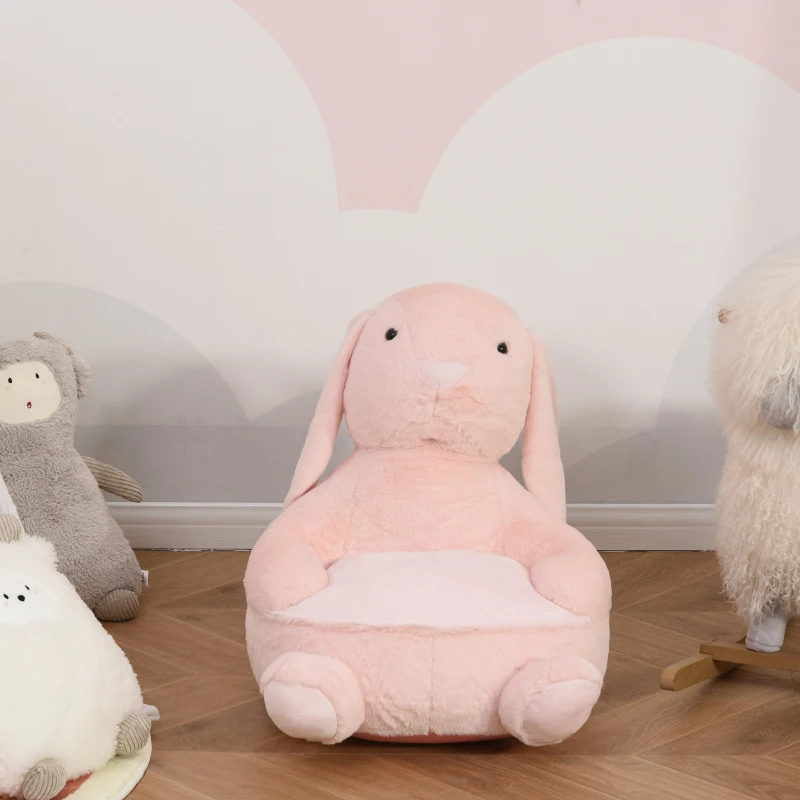 HOMCOM Sofá em forma de coelho para crianças acima de 18 meses com apoio de braços e almofada antiderrapante 60x50x59cm Rosa