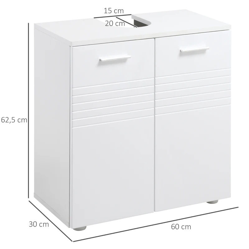 Kleankin Móvel para Lavatório Móvel de Casa de Banho com 2 Portas e Prateleira Interior Ajustável Estilo Moderno 60x30x62,5cm Branco