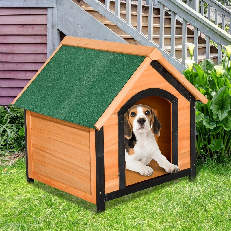 PawHut Caseta de madeira maciça para cão  impermeável com pernas elevadas para interior e exterior -72x76x76cm