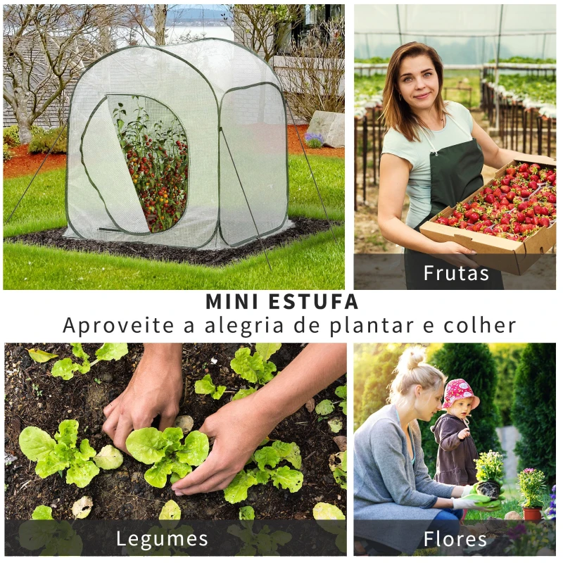 Outsunny Mini Estufa portátil auto-instalável para o cultivo de vegetais com porta e bolsa de transporte 90x90x110 cm Branco