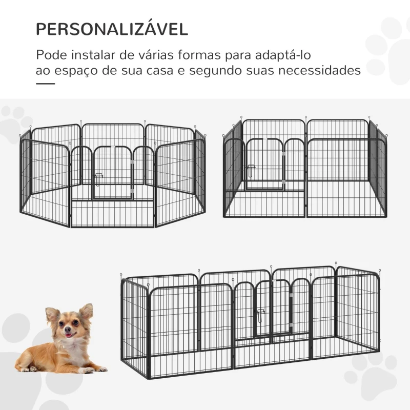 PawHut Parque para animais de estimação com 8 Varas Dobrável com Porta e Dupla Trava 79x79cm  Preto