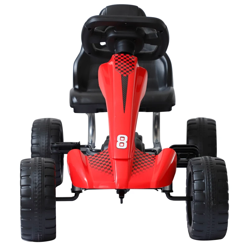 HOMCOM   Carro de pedal  Corrida de Kart   com Assento Ajustável para Crianças 3-8 Anos de Carga 30kg Brinquedo Ao Ar Livre 80x49x50 cm Aço