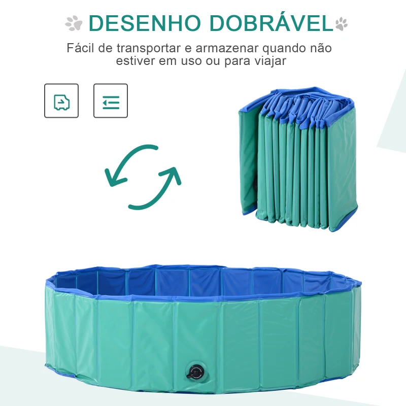PawHut Piscina dobrável Ø160x30cm para animais de estimação PVC Antiderrapante Resistente ao desgaste turquesa