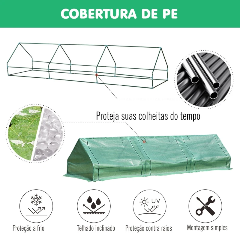 Outsunny Estufa de jardim pequeno com 3 janelas para flores e plantas 400x100x80 cm Verde