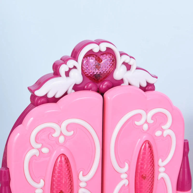 HOMCOM Conjunto de penteadeira para crianças acima de 3 anos penteadeira com banquinho música e iluminação espelho cosmeticos secador de cabelo esmaltes 45 x 30,5 x 72 cm