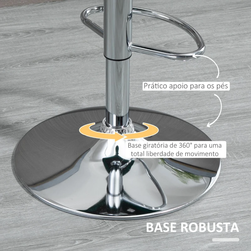 HOMCOM Conjunto de 2 Bancos de Bar Cadeiras Altas com Altura Ajustável e Giratórios com Estrutura de Metal e Apoio para os Pés 41x51x97-117cm Cinza