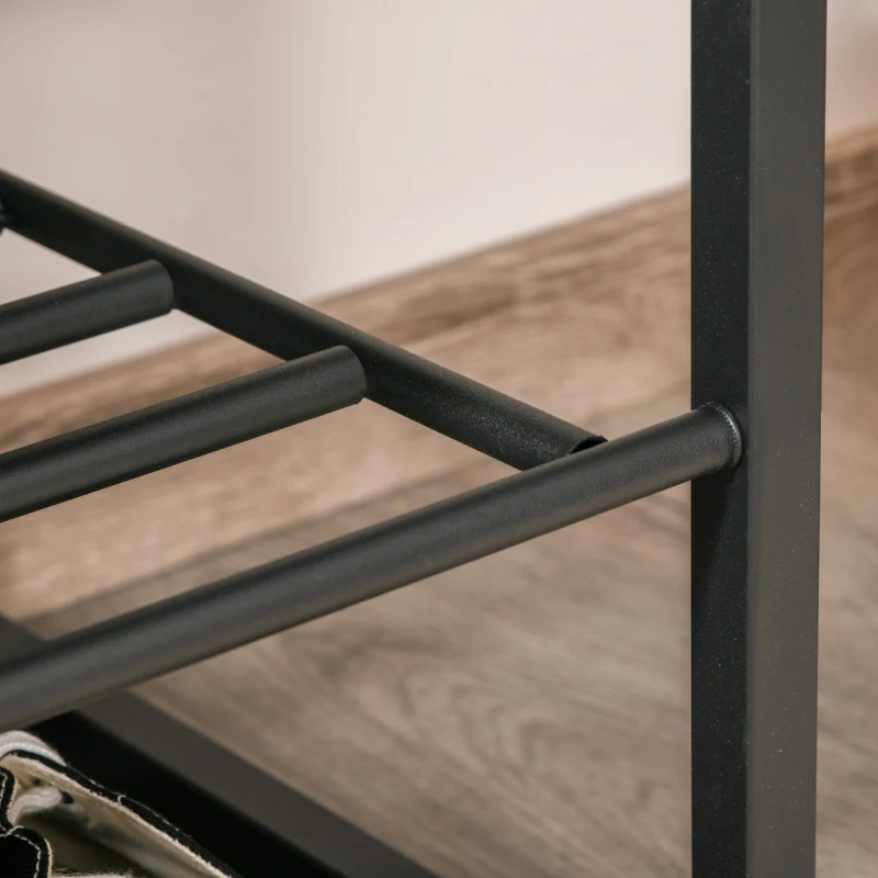 HOMCOM Móvel Cabide de Entrada com Sapateira Banco e Prateleiras Armário de Entrada com Cabides 104,5x42x180,5cm Marrom e Preto