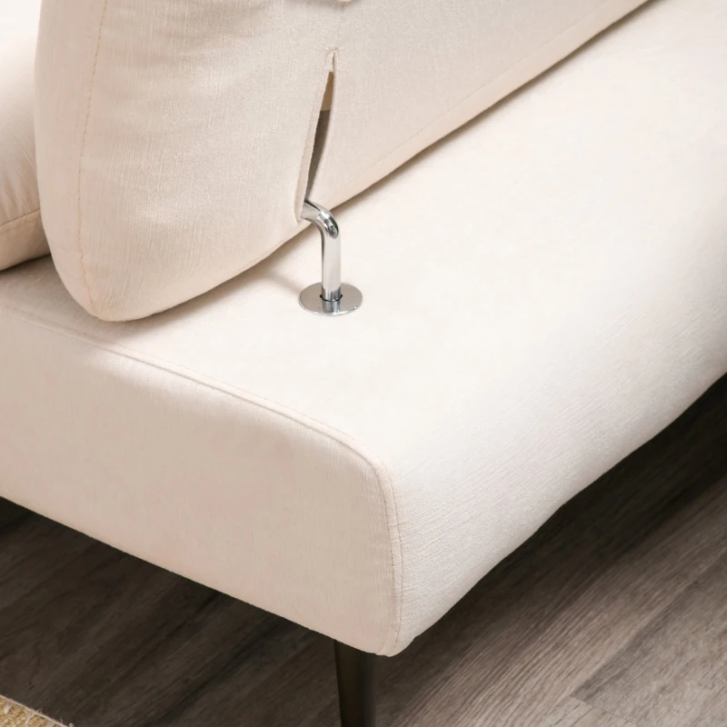 HOMCOM Sofá de 2 lugares conversível em cama de solteiro com encosto ajustável e apoios de braços dobráveis ​​2 almofadas lombares acolchoadas Pernas de metal 213x112x83 cm bege
