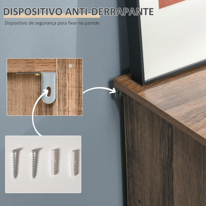 HOMCOM Aparador com Porta de Metal Móvel Auxiliar com 3 Prateleiras Abertas e Armário com Porta e Prateleira Ajustável 80x35x82cm Madeira Natural