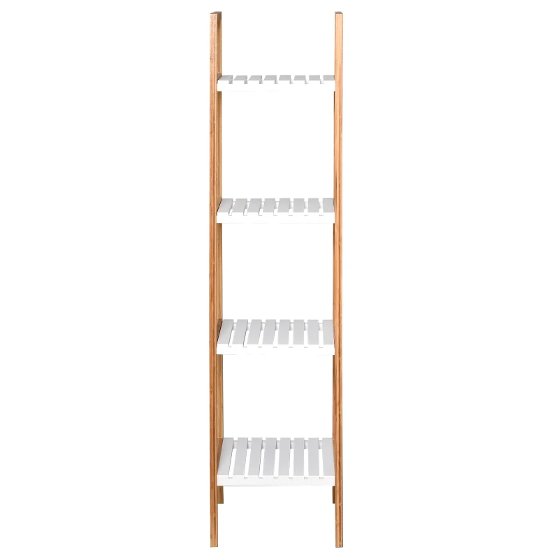 Kleankin Prateleira para Banheiro com 5 níveis de Estrutura em Bambu Pinho 35x36x138.5cm Branco
