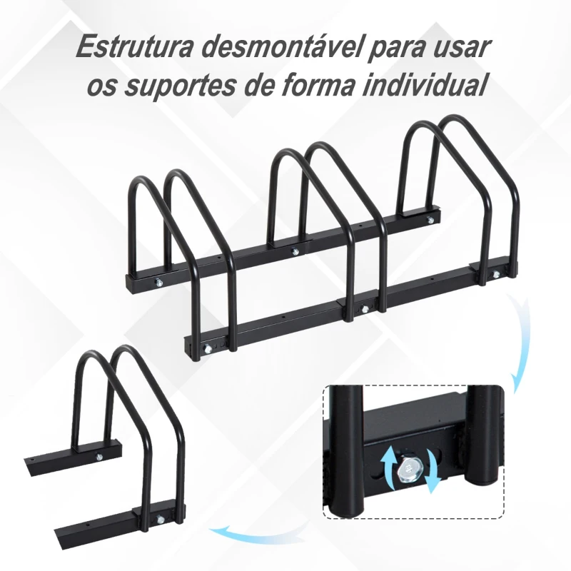 HOMCOM Estacionamento para 3 Bicicletas Suporte de Aço para Estacionar Bicicletas no chão para Interior e Exterior 70,5x33x27cm Preto