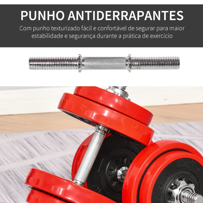 HOMCOM Conjunto de Halteres 20kg Ajustáveis 2 em 1 com 8 Discos 2 Barras e Extensor Ajustável para Treinamento de Força Levantamento de Pesos para Casa Academia Preto e Vermelho