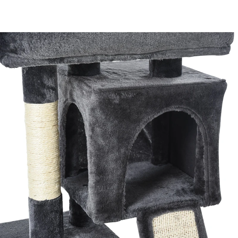 PawHut Árvore do gato com poste e placa de arranhão  cavernas Cama macia 59x39x83 cm