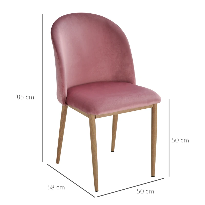 HOMCOM Conjunto de 2 Cadeiras de sala de jantar moderno assento estofado ergonômico 50x58x85cm Rosa