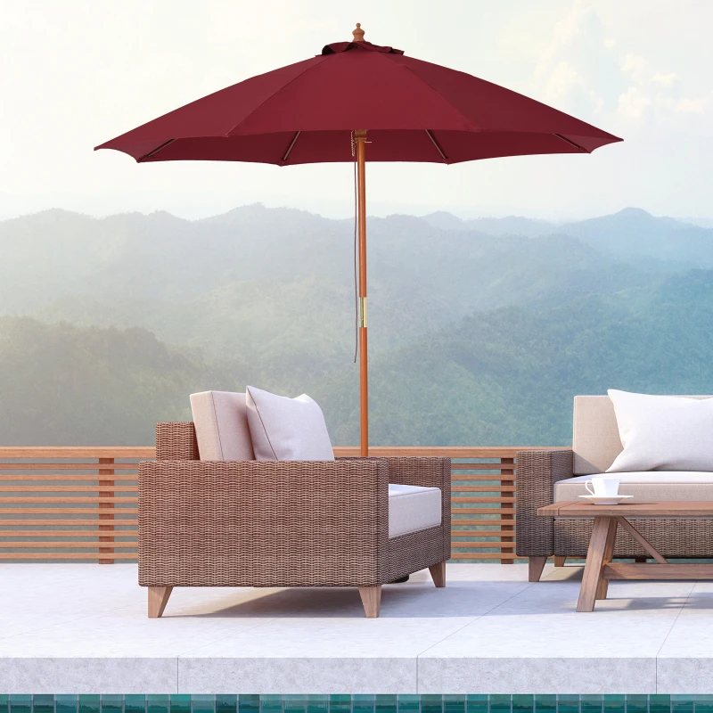 Outsunny Chapéu de Sol com Mastro Desmontável Ângulo Ajustável Sistema de Polia para Exterior Jardim Pátio Piscina Terraço Ø257x253 cm Vinho