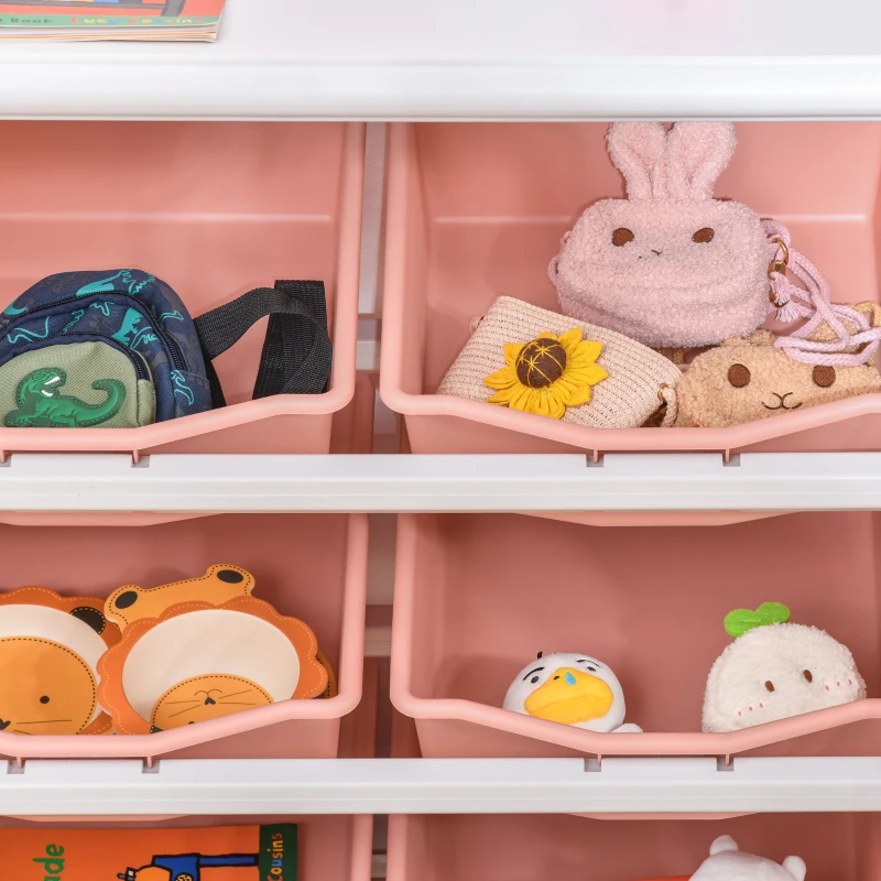 HOMCOM Organizador de Brinquedos para Crianças com 6 Caixas para quarto Sala de Jogos Creche 76x36x92cm Coral e Branco