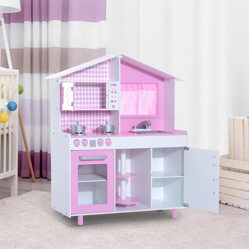 HomCom Cozinha Madeira Jogo para crianças +3 Anos Rosa110x32.5x99cm