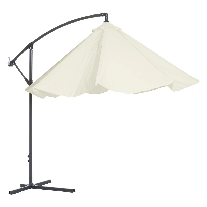 Outsunny Chapéu de Sol de Jardim Ø300x260cm Chapéu de Sol Excêntrico Inclinável com Manivela Base Cruzada e Suporte de Metal 8 Hastes para Terraço Exterior Balcão Creme