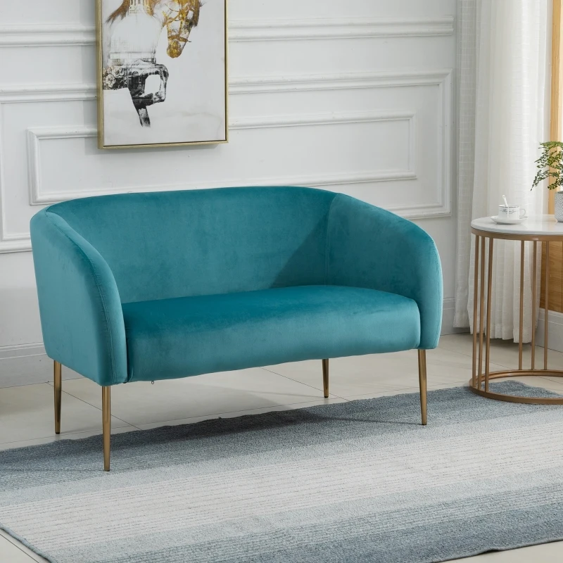 HOMCOM Sofá de 2 lugares moderno com pernas metálicas Assento acolchoado Apoios de braço e encosto curvos  124x73x76 cm Verde