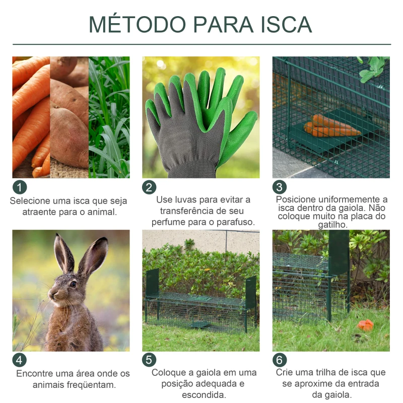 PawHut Armadilha com 2 portas para animais vivos Gaiola de captura de metal com alça 100x25x28 cm Verde escuro