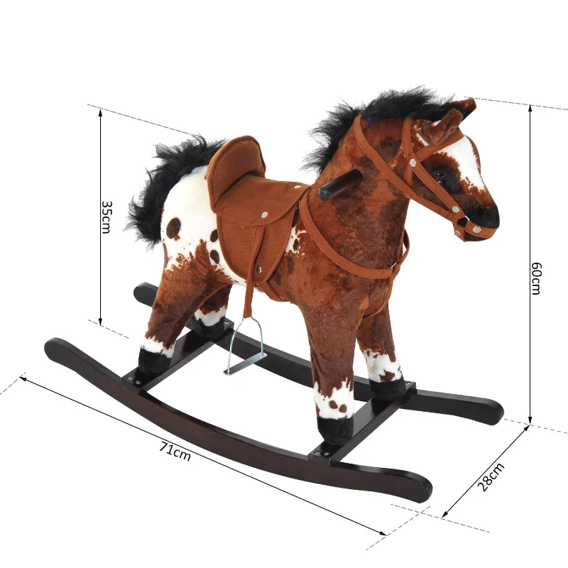 HOMCOM Cavalo de balanço de pelúcia para crianças acima de 36 meses 71x28x60cm