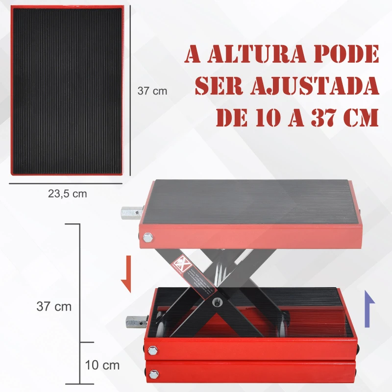 DURHAND Plataforma de Elevação Tipo Tesoura com Altura Ajustável Carga 500kg 41,5x23,5x10-37cm Preto e Vermelho