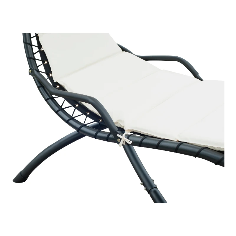 Espreguiçadeira Pendurada com Toldo Tipo cadeira de rede Cadeira de gangorra - Cor creme - Aço e poliéster - 200 x 100 x 210 cm