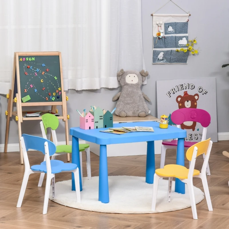 HOMCOM Mesa infantil retangular para crianças acima de 2 anos com pés e arestas redondas para interior e exterior máx. 30 kg 76,5x54,5x49,5 cm Azul