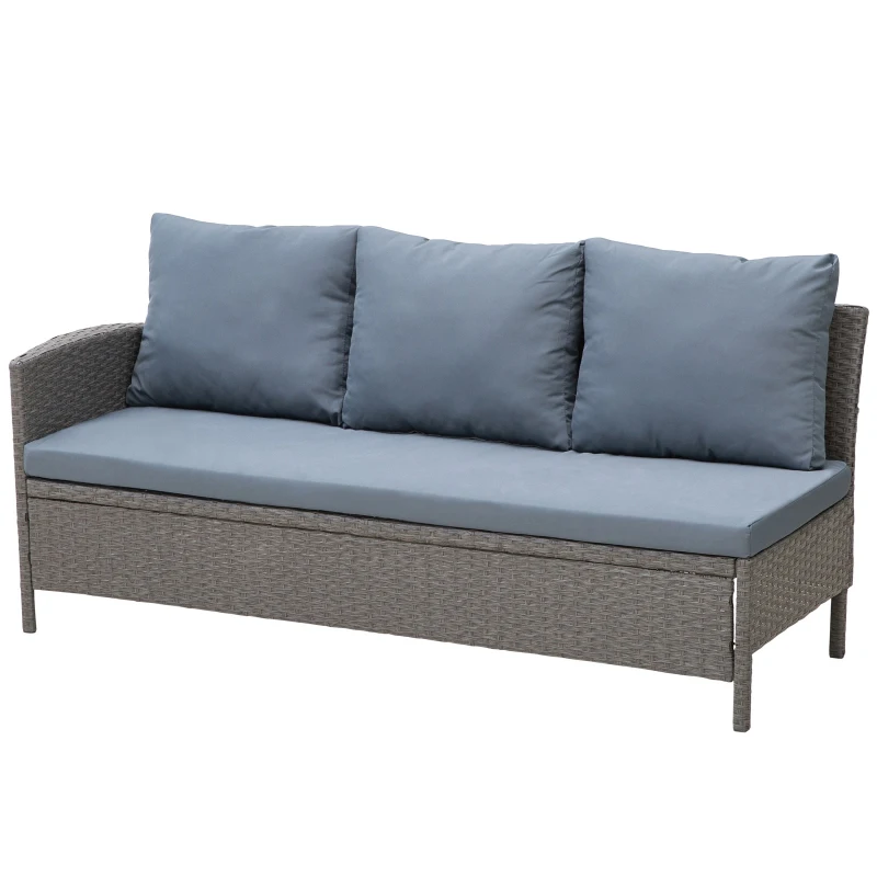 Outsunny Conjunto de 4 Peças de Móveis e Vime com Almofadas Acolchoadas com 2 Sofás 1 Banco e 1 Mesa de Vidro Temperado Cinza