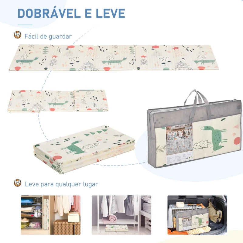 HOMCOM Tapete Infantil Dobrável Acolchoado com 2 Faces Tapete de Jogos para Bebé Reversível Impermeável Antiderrapante com Ampla Superfície 200x150cm Multicor
