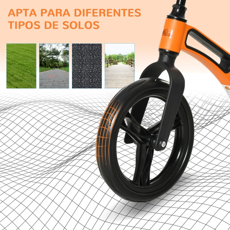 HOMCOM Bicicleta sem Pedais para Crianças de 2 a 5 anos Bicicleta de Equilibrio Infantil com Assento e Guidão Ajustáveis 86x41x49-56cm Laranja