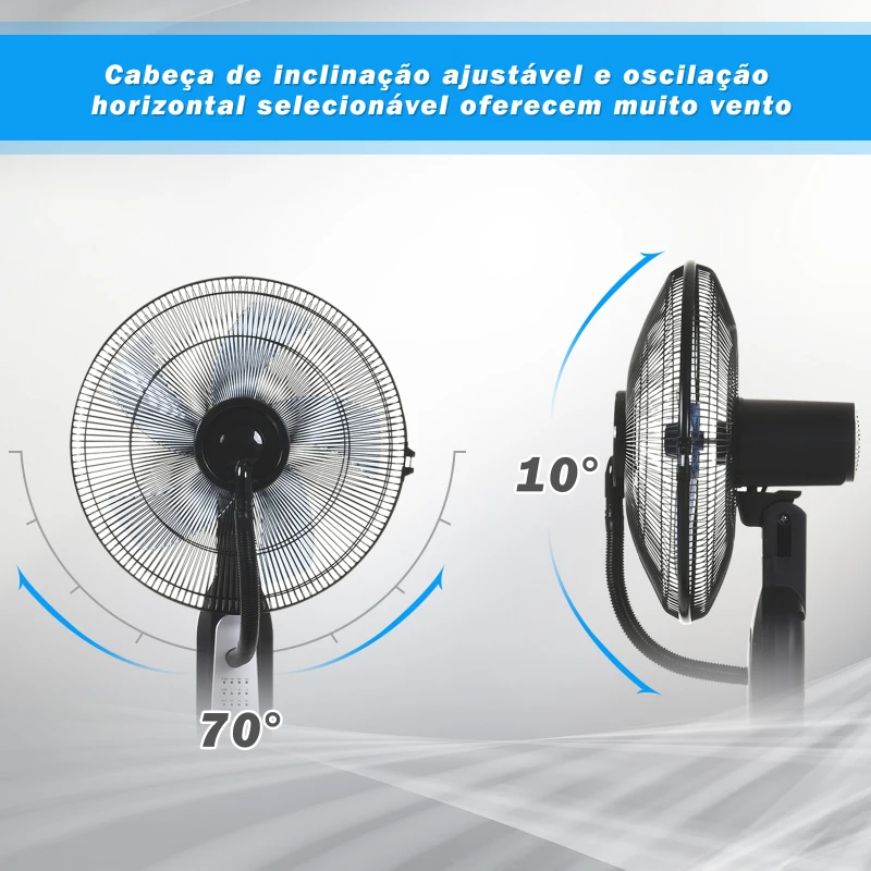 HOMCOM Ventoinha de Pé com Nebulizador Oscilante 3 Velocidades e 5 Lâminas Potência 90W Depósito 2,8L  Ø44,5x120cm Preto
