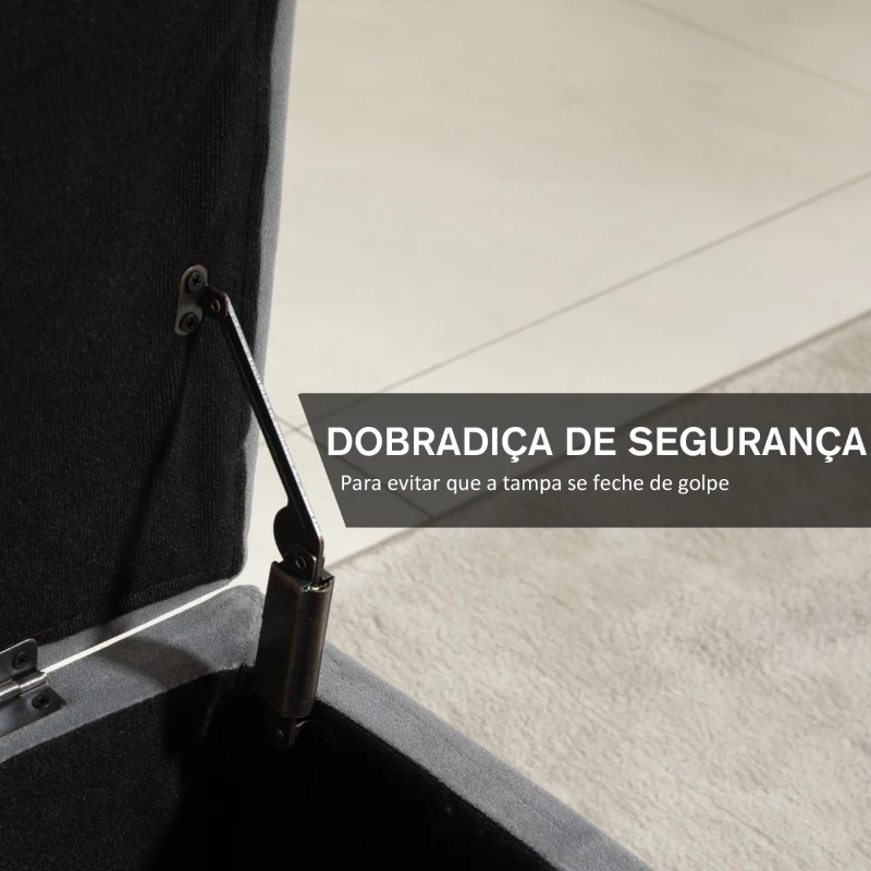HOMCOM Banco de Armazenamento com Tampa Puff Estofado em Veludo com Assento Acolchoado e Pés de Madeira para Dormitório Entrada 110x43x45cm Cinza