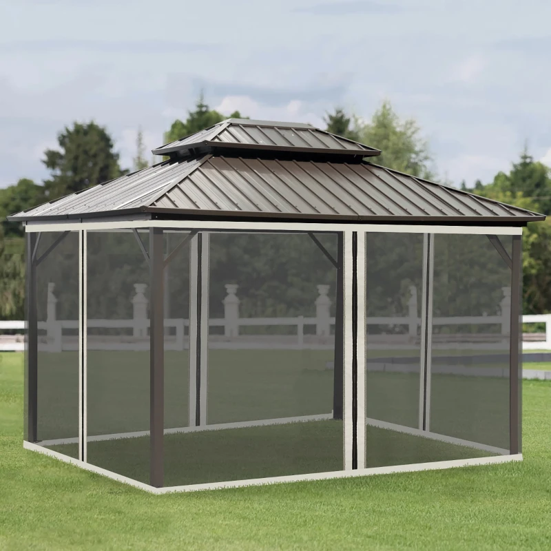 Outsunny 4 painéis laterais 335x207 cm para tenda de jardim com mosquiteira zíperes e anéis preto
