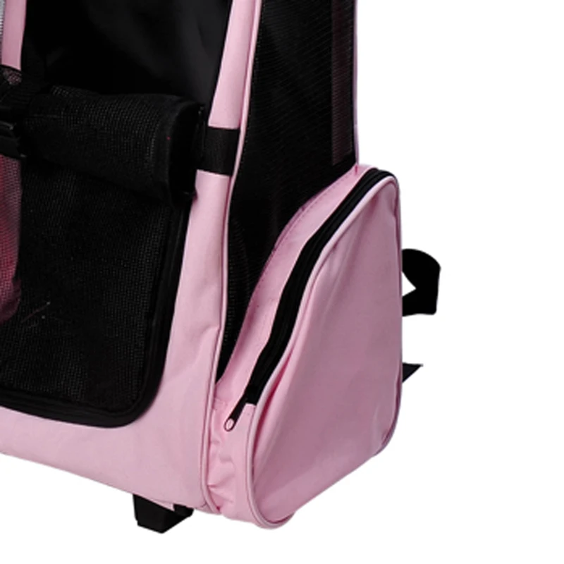 PawHut Transportadora 2 em 1 para Animais de Estimação Mochila ou Carrinho de Viagem para Cães e Gatos com 2 Rodas Alça Retrátil de Alumínio e Bolso de Armazenamento 42x25x55cm Rosa