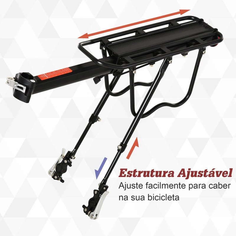 HOMCOM Suporte de Bagagem Traseiro para Bicicleta com Refletor Vermelho para Malas com Carga Máxima de Revestimento Inoxidável 25 kg 58x39x14,5 cm Preto