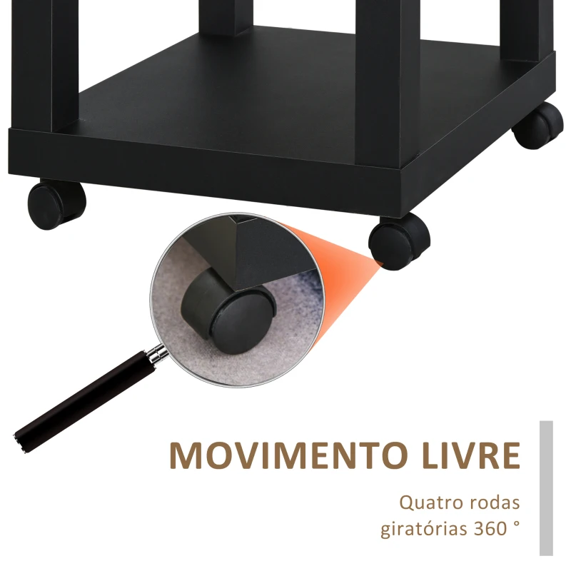 HOMCOM Mesa de Apoio para sofá mesa lateral com prateleira aberta Rodas 40x40x40 Preto e Madeira