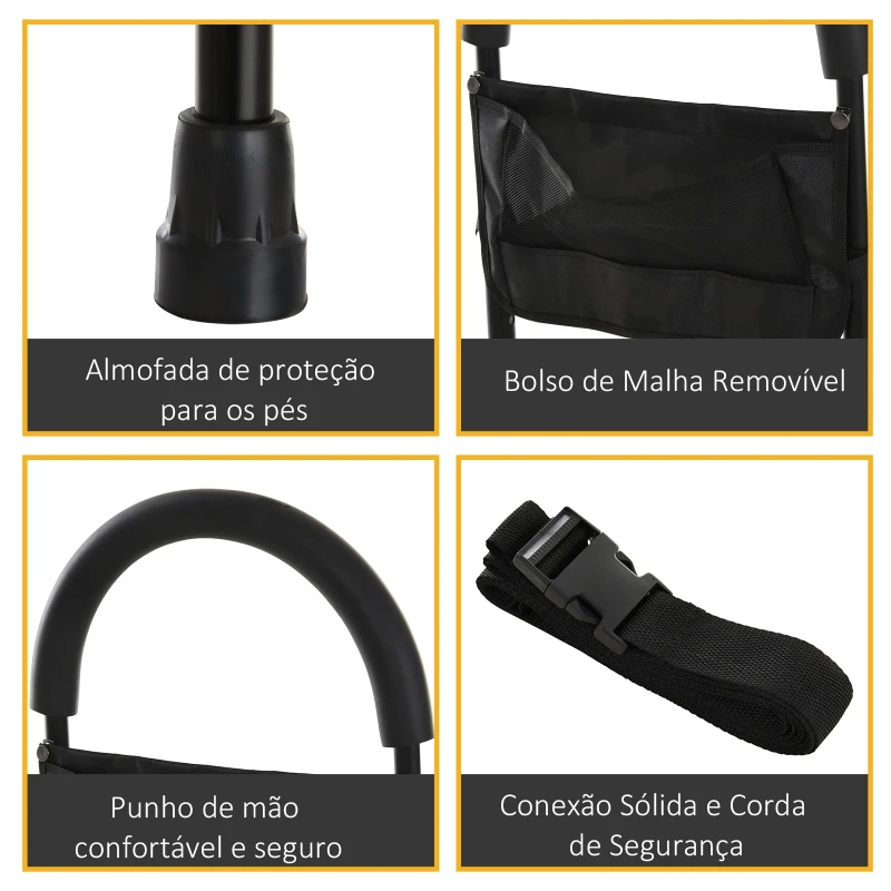 HOMCOM Corrimão da cama para deitar e levantar pega da cama de altura ajustável com alça de fivela e bolso 72x36x86-110,5 cm preto