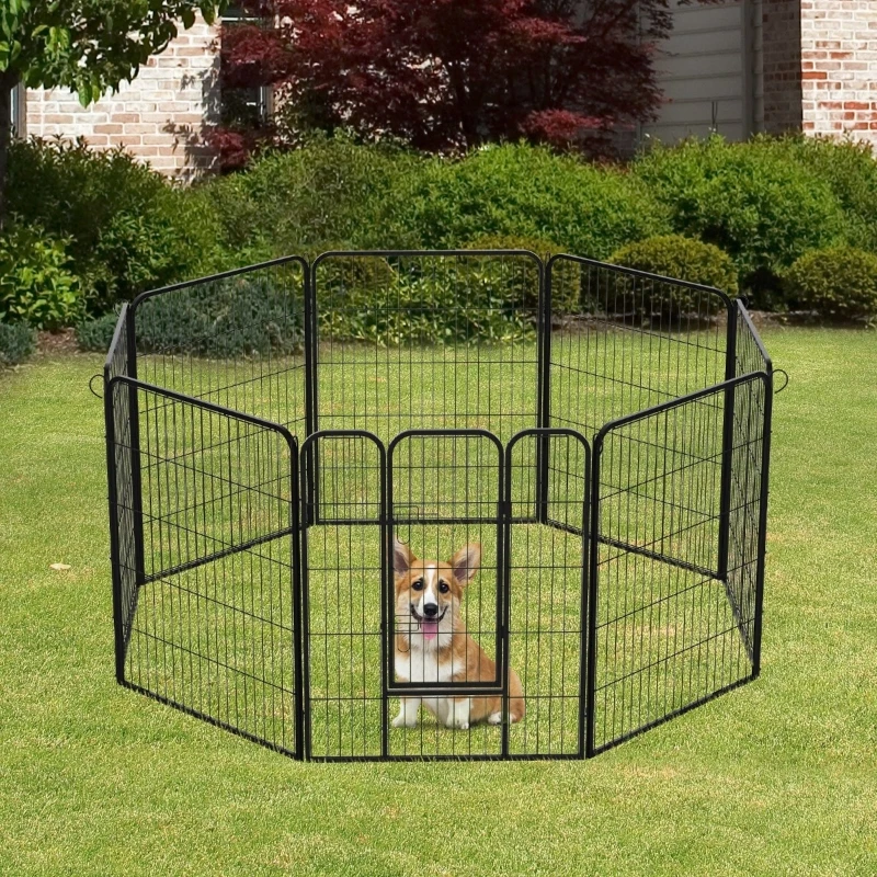 PawHut Parque para Animais de Estimação dobrável com 8 Cercas Porta e Trava Dupla  80x100 cm Preto