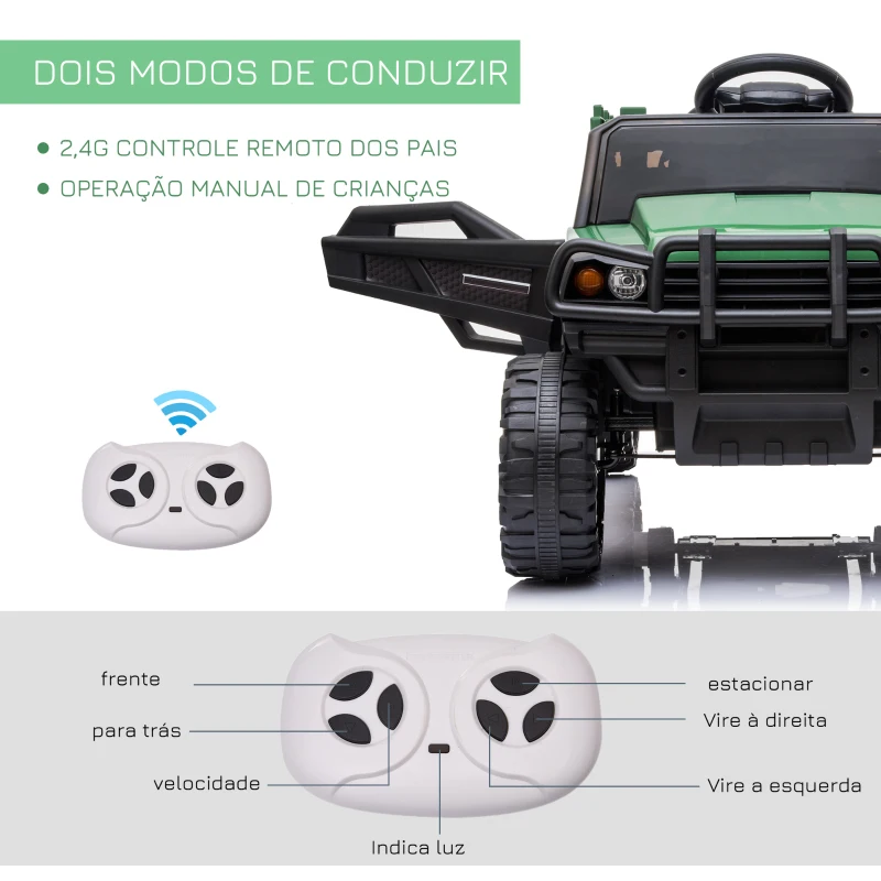 HOMCOM Carro elétrico para crianças acima de 3 anos SUV com 2 motores controle remoto Bateria recarregável de 2,4 GHz 120x67x65 cm Verde