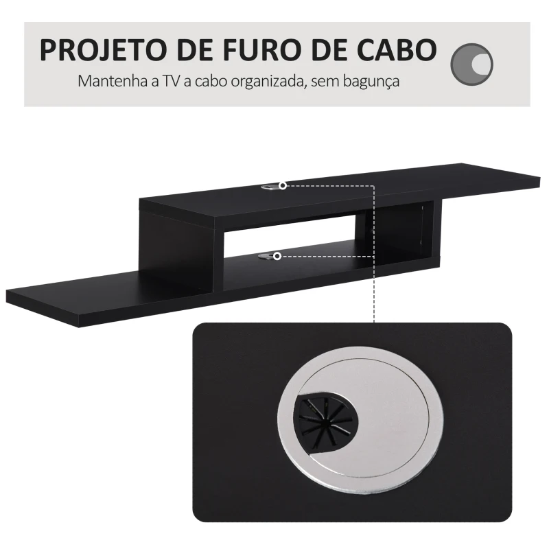 HOMCOM movel flutuante de TV para televisão de até 60 polegadas  com 2 prateleiras de madeira 152,4x29,8x21 cm Preto